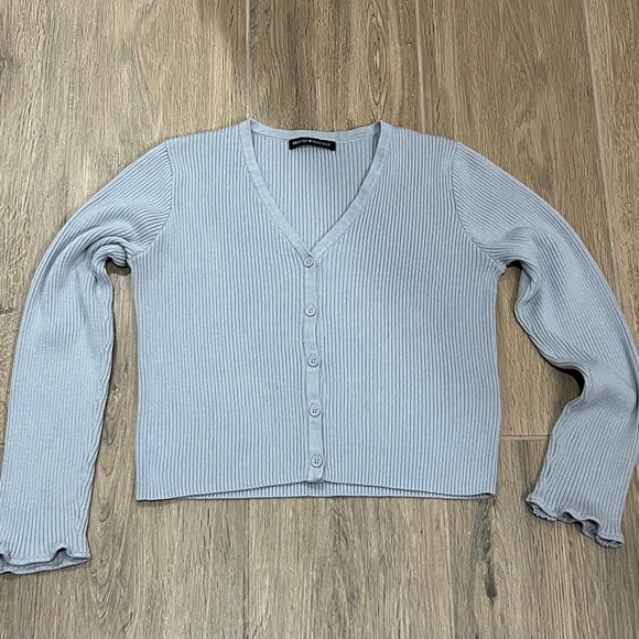 Brandy Melville Cardigan Button Up Sweater Baby Blue Gray John Galt Crop Vintage - Picture 8 of 11